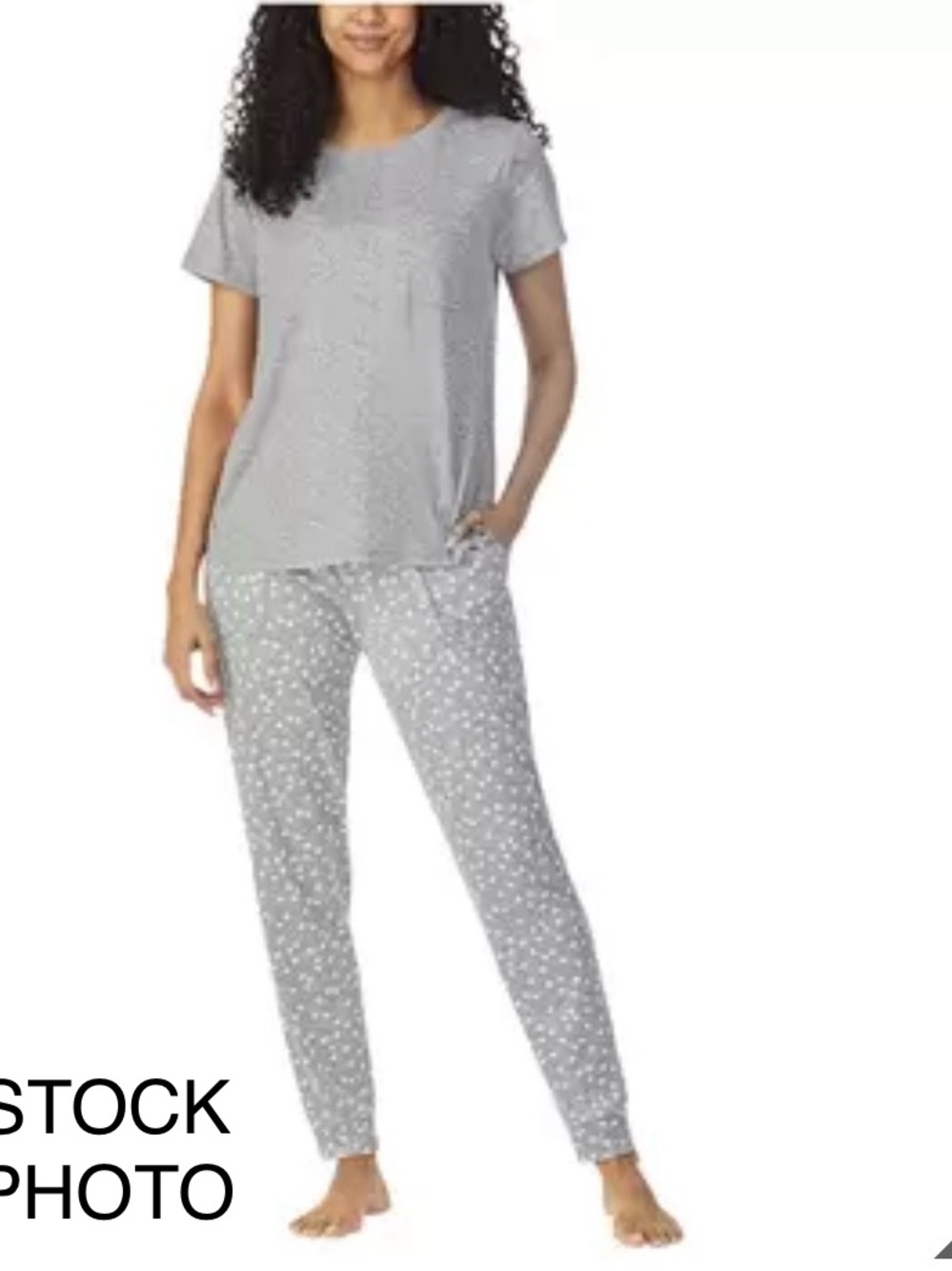 Jane and Bleecker Gray Short-Sleeve Pajama Set with Printed Pants
